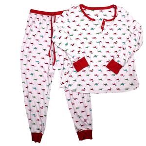 Kate Spade Pajama SET Womens XL Pink Dog Cozy Sleepwear Top Pants Loungewear